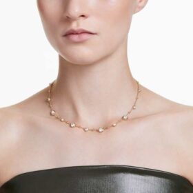Imber-halsband med rundslipade stenar, spritt mönster, vitt, guldpläterat