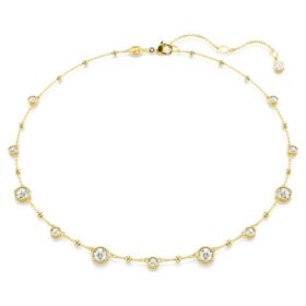 Imber-halsband med rundslipade stenar, spritt mönster, vitt, guldpläterat