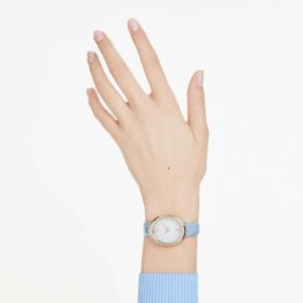 Imber Oval-klocka, tillverkad i Schweiz, läderarmband, blå, champagneguldfärgad yta
