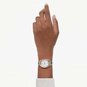 Imber Oval-klocka, tillverkad i Schweiz, läderarmband, grön, roséguldfärgad yta