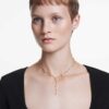 Imber Y-halsband, rundslipad, vit, guldpläterat