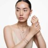 Imber Y-halsband, rundslipad, vit, guldpläterat