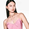 Imber Y-halsband, rundslipad, vit, guldpläterat