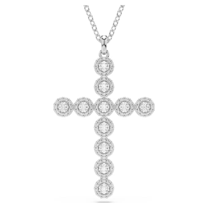 Insigne-hänge med blandade slipningar, kors, vitt, rodiumpläterat Insigne-hänge med blandade slipningar, kors, vitt, rodiumpläterat