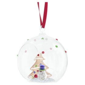 Julgransprydnad med julstämning, träd och snögubbe