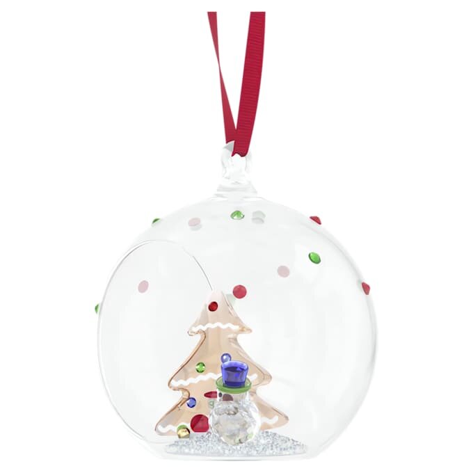 Julgransprydnad med julstämning, träd och snögubbe Julgransprydnad med julstämning, träd och snögubbe