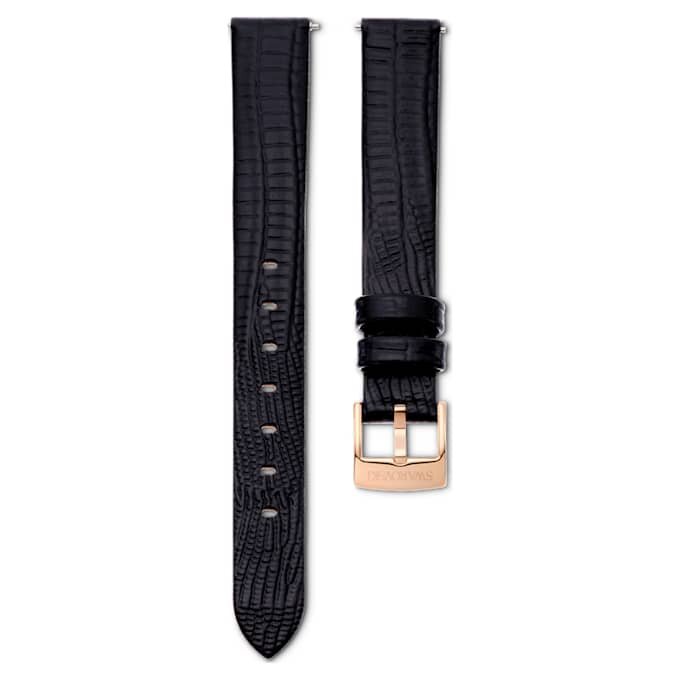 Klockarmband 13 mm (0,51″) bredd, läder, svart, roséguldfärgad yta Klockarmband 13 mm (0,51″) bredd, läder, svart, roséguldfärgad yta