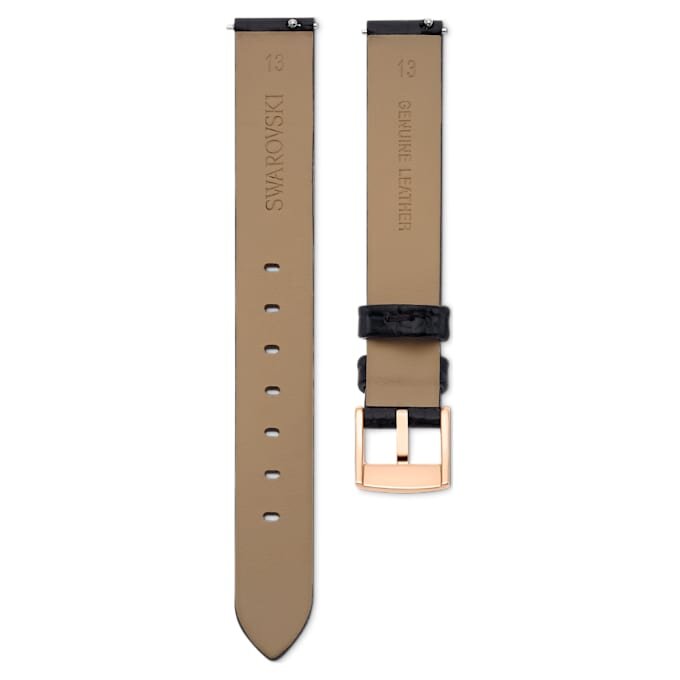 Klockarmband 13 mm (0,51″) bredd, läder, svart, roséguldfärgad yta Klockarmband 13 mm (0,51″) bredd, läder, svart, roséguldfärgad yta