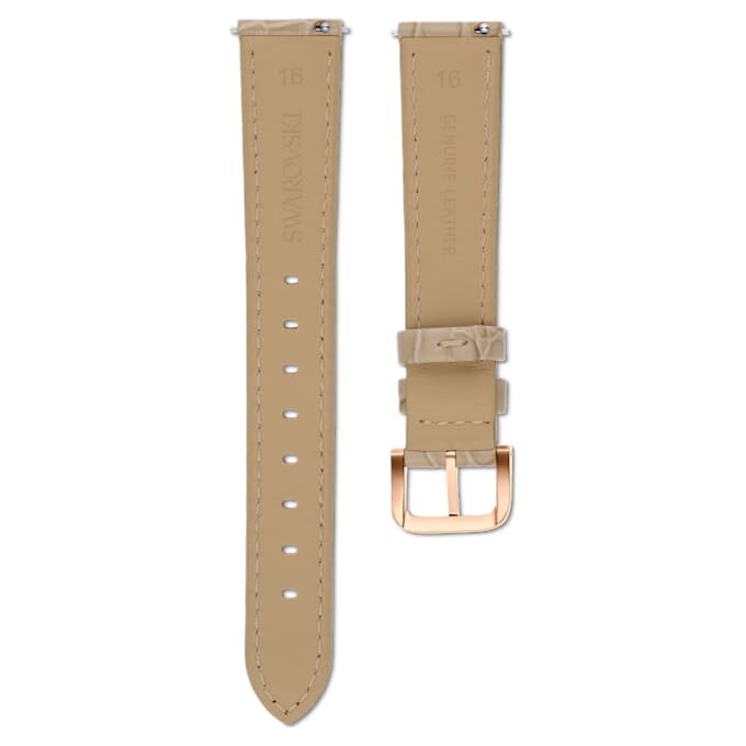 Klockarmband 16 mm (0,63″) bredd, läder med sömmar, beige, roséguldfärgad yta Klockarmband 16 mm (0,63″) bredd, läder med sömmar, beige, roséguldfärgad yta