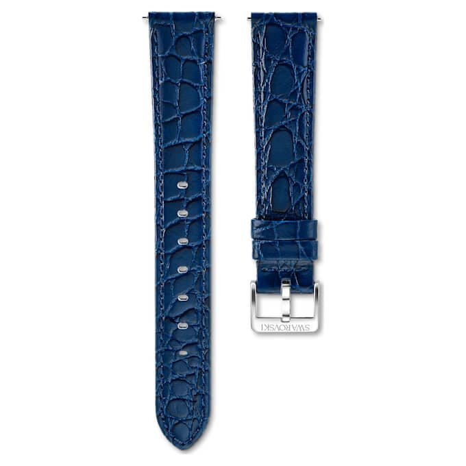 Klockarmband 16 mm (0,63″) bredd, läder med sömmar, blått, rostfritt stål Klockarmband 16 mm (0,63″) bredd, läder med sömmar, blått, rostfritt stål