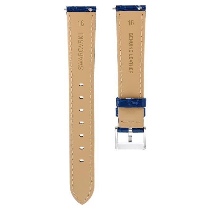 Klockarmband 16 mm (0,63″) bredd, läder med sömmar, blått, rostfritt stål Klockarmband 16 mm (0,63″) bredd, läder med sömmar, blått, rostfritt stål