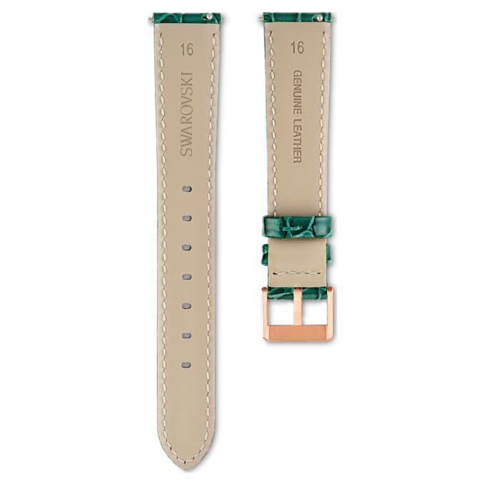 Klockarmband 16 mm (0,63″) bredd, läder med sömmar, grönt Klockarmband 16 mm (0,63″) bredd, läder med sömmar, grönt