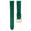 Klockarmband 16 mm (0,63″) bredd, läder med sömmar, grönt, guldfärgad yta