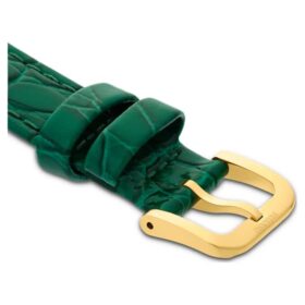 Klockarmband 16 mm (0,63″) bredd, läder med sömmar, grönt, guldfärgad yta