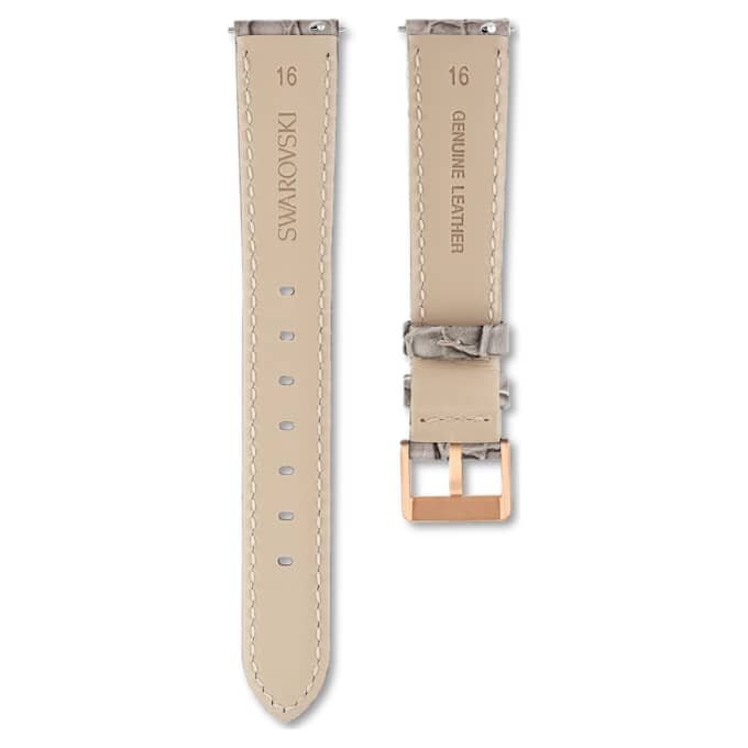 Klockarmband 16 mm (0,63″) bredd, läder med sömmar, grått Klockarmband 16 mm (0,63″) bredd, läder med sömmar, grått
