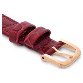Klockarmband 16 mm (0,63″) bredd, läder med sömmar, rött, roséguldfärgad yta