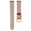 Klockarmband 16 mm (0,63″) bredd, läder med sömmar, rött, roséguldfärgad yta