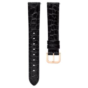 Klockarmband 16 mm (0,63″) bredd, läder med sömmar, svart, roséguldfärgad yta