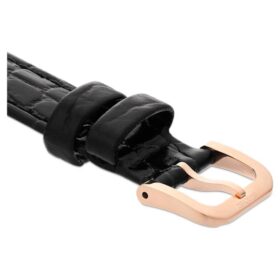 Klockarmband 16 mm (0,63″) bredd, läder med sömmar, svart, roséguldfärgad yta