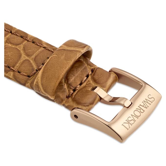 Klockarmband 17 mm (0,67″) bredd, läder med sömmar, brunt, roséguldfärgad yta Klockarmband 17 mm (0,67″) bredd, läder med sömmar, brunt, roséguldfärgad yta