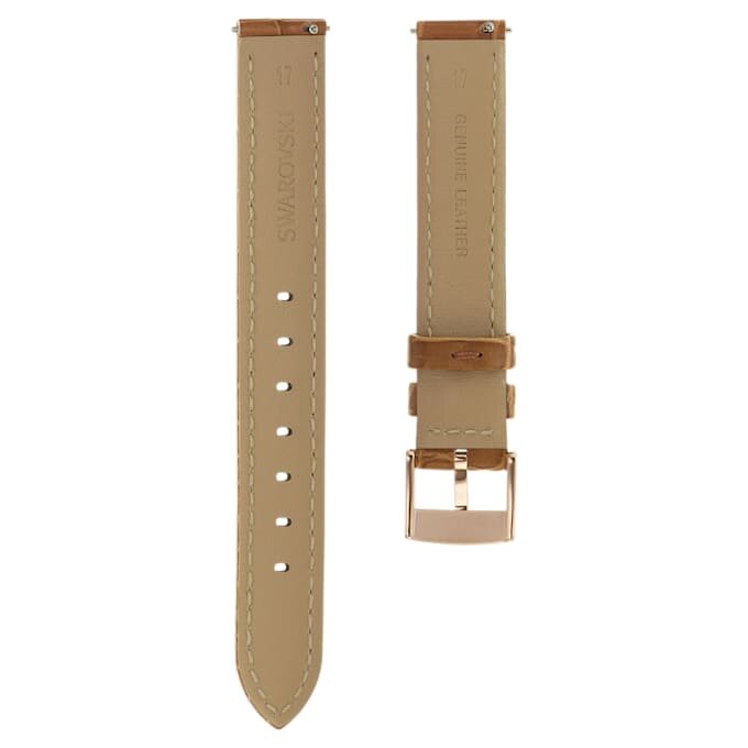 Klockarmband 17 mm (0,67″) bredd, läder med sömmar, brunt, roséguldfärgad yta Klockarmband 17 mm (0,67″) bredd, läder med sömmar, brunt, roséguldfärgad yta