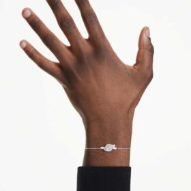Matrix-armband med baguetteslipning, knut, vitt, rodiumpläterat