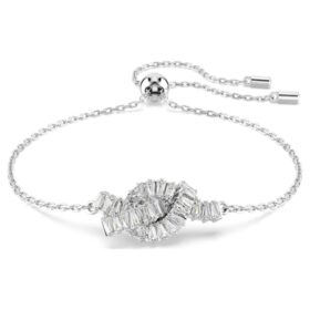 Matrix-armband med baguetteslipning, knut, vitt, rodiumpläterat