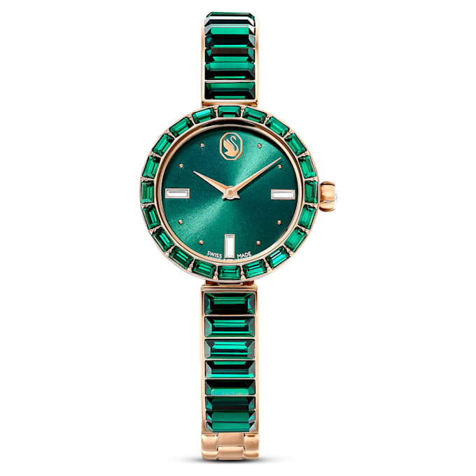 Matrix armbandsur, tillverkat i Schweiz, kristallarmband, grönt, champagneguldfärgad yta Matrix armbandsur, tillverkat i Schweiz, kristallarmband, grönt, champagneguldfärgad yta