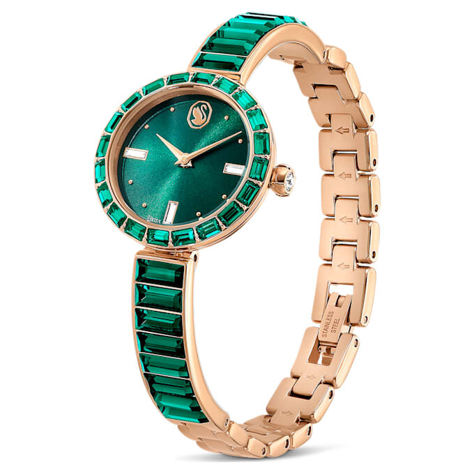 Matrix armbandsur, tillverkat i Schweiz, kristallarmband, grönt, champagneguldfärgad yta Matrix armbandsur, tillverkat i Schweiz, kristallarmband, grönt, champagneguldfärgad yta