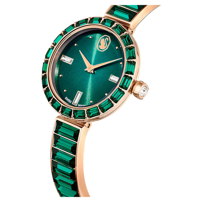 Matrix armbandsur, tillverkat i Schweiz, kristallarmband, grönt, champagneguldfärgad yta Matrix armbandsur, tillverkat i Schweiz, kristallarmband, grönt, champagneguldfärgad yta