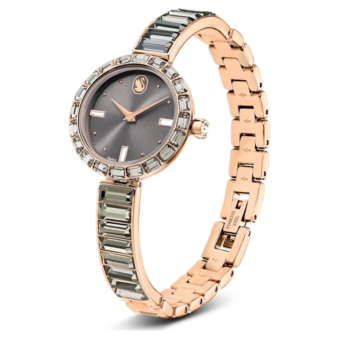 Matrix armbandsur, tillverkat i Schweiz, kristallarmband, grått, roséguldfärgad yta Matrix armbandsur, tillverkat i Schweiz, kristallarmband, grått, roséguldfärgad yta