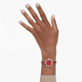 Matrix armbandsur, tillverkat i Schweiz, kristallarmband, rött, roséguldfärgad yta Matrix armbandsur, tillverkat i Schweiz, kristallarmband, rött, roséguldfärgad yta