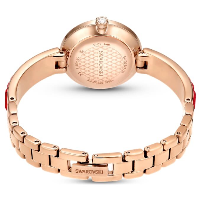 Matrix armbandsur, tillverkat i Schweiz, kristallarmband, rött, roséguldfärgad yta Matrix armbandsur, tillverkat i Schweiz, kristallarmband, rött, roséguldfärgad yta