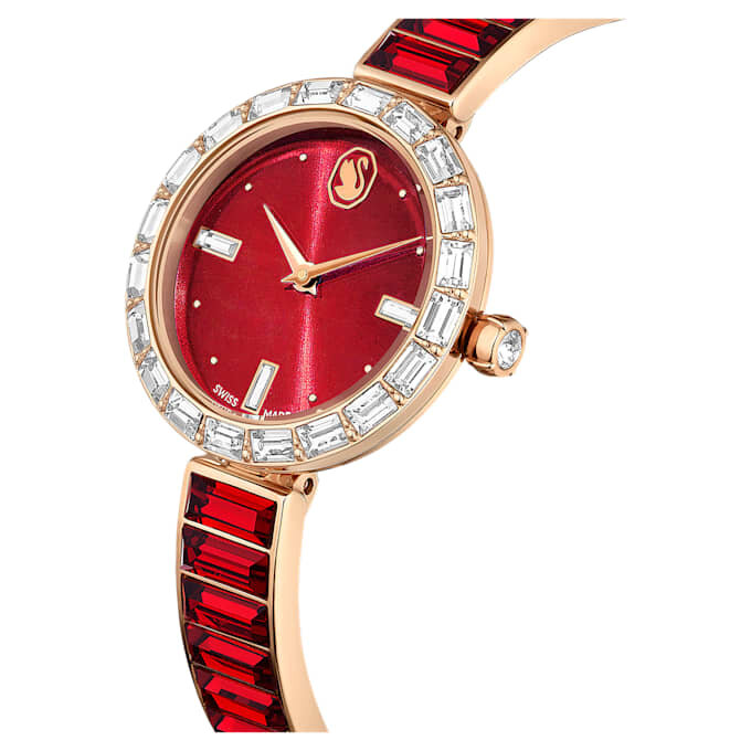 Matrix armbandsur, tillverkat i Schweiz, kristallarmband, rött, roséguldfärgad yta Matrix armbandsur, tillverkat i Schweiz, kristallarmband, rött, roséguldfärgad yta