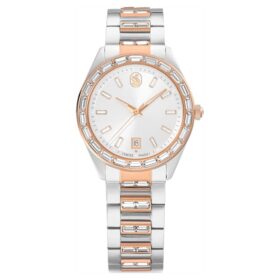 Matrix Date-klocka, tillverkad i Schweiz, metallarmband, roséguldfärgad, blandad metallfinish