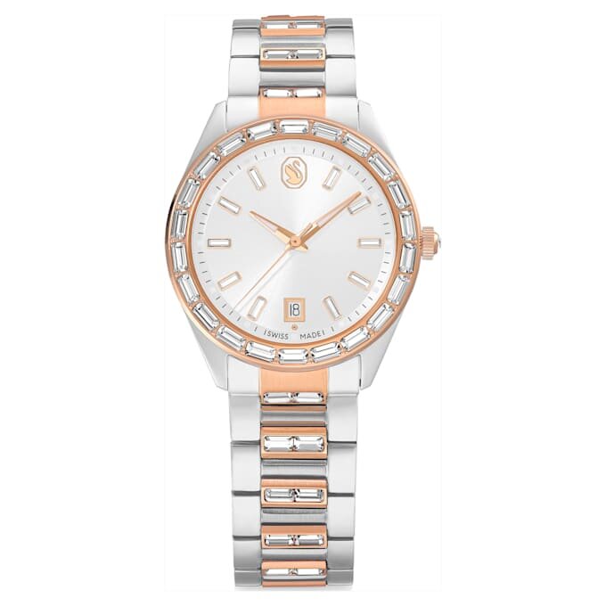 Matrix Date-klocka, tillverkad i Schweiz, metallarmband, roséguldfärgad, blandad metallfinish Matrix Date-klocka, tillverkad i Schweiz, metallarmband, roséguldfärgad, blandad metallfinish
