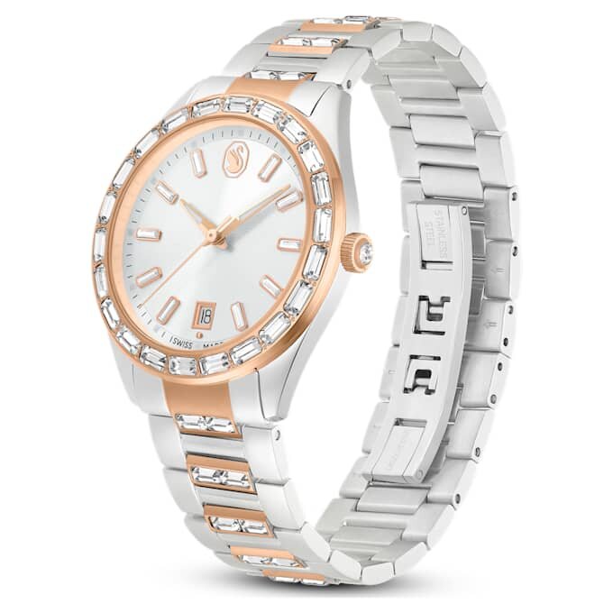 Matrix Date-klocka, tillverkad i Schweiz, metallarmband, roséguldfärgad, blandad metallfinish Matrix Date-klocka, tillverkad i Schweiz, metallarmband, roséguldfärgad, blandad metallfinish