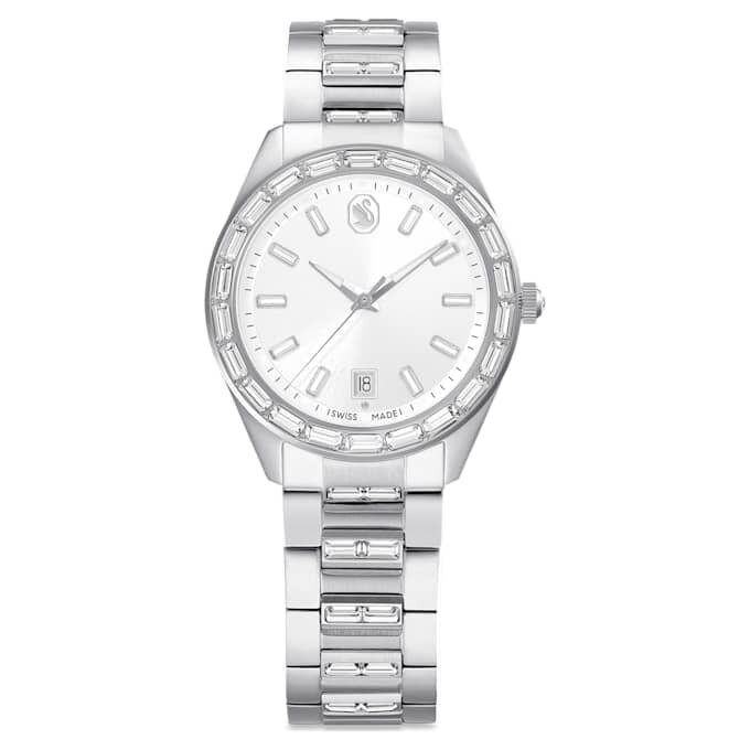 Matrix Date-klocka, tillverkad i Schweiz, metallarmband, silverfärgad, rostfritt stål Matrix Date-klocka, tillverkad i Schweiz, metallarmband, silverfärgad, rostfritt stål