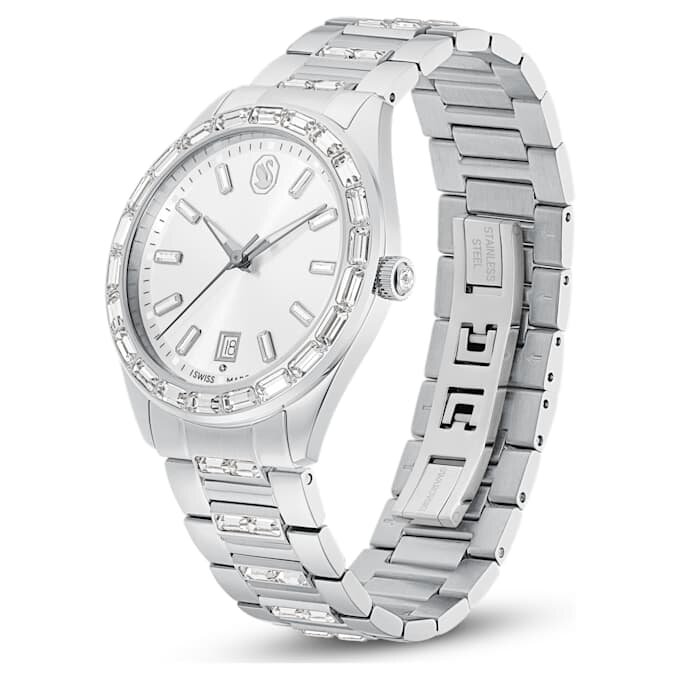 Matrix Date-klocka, tillverkad i Schweiz, metallarmband, silverfärgad, rostfritt stål Matrix Date-klocka, tillverkad i Schweiz, metallarmband, silverfärgad, rostfritt stål