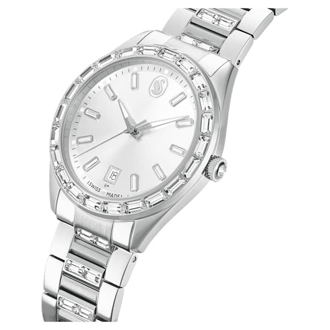 Matrix Date-klocka, tillverkad i Schweiz, metallarmband, silverfärgad, rostfritt stål Matrix Date-klocka, tillverkad i Schweiz, metallarmband, silverfärgad, rostfritt stål