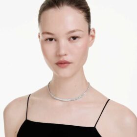 Matrix-halsband med baguetteslipning, vitt, rodiumpläterat
