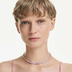 Matrix-halsband med gradient av rundslipade kristaller, flerfärgat, rodiumpläterat