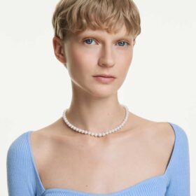 Matrix-halsband med kristallpärlor, vitt, rodiumpläterat