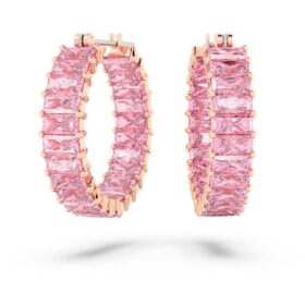 Matrix hoop-örhängen med baguetteslipning, rosa, roséguldpläterade