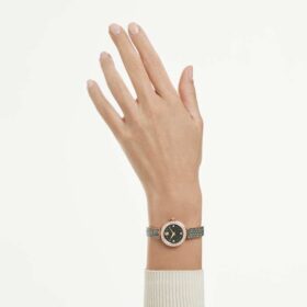 Matrix Pearl armbandsur, tillverkat i Schweiz, kristallarmband, svart, roséguldfärgad yta