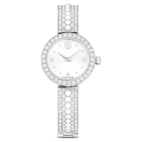 Matrix Pearl armbandsur, tillverkat i Schweiz, kristallarmband, vitt, rostfritt stål