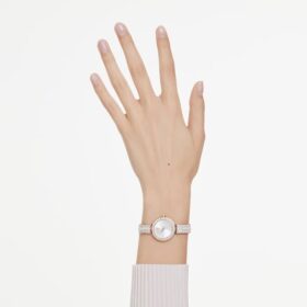 Matrix Pearl Bangle-armband, tillverkat i Schweiz, kristallarmband, vitt, roséguldfärgad yta
