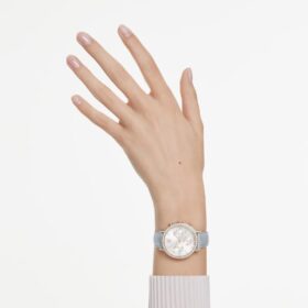 Matrix Tennis Chrono-klocka, tillverkad i Schweiz, läderarmband, grå, champagneguldfärgad yta