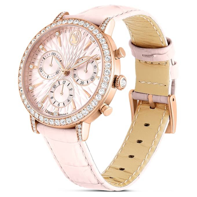 Matrix Tennis Chrono-klocka, tillverkad i Schweiz, läderarmband, rosa, roséguldtonad yta Matrix Tennis Chrono-klocka, tillverkad i Schweiz, läderarmband, rosa, roséguldtonad yta