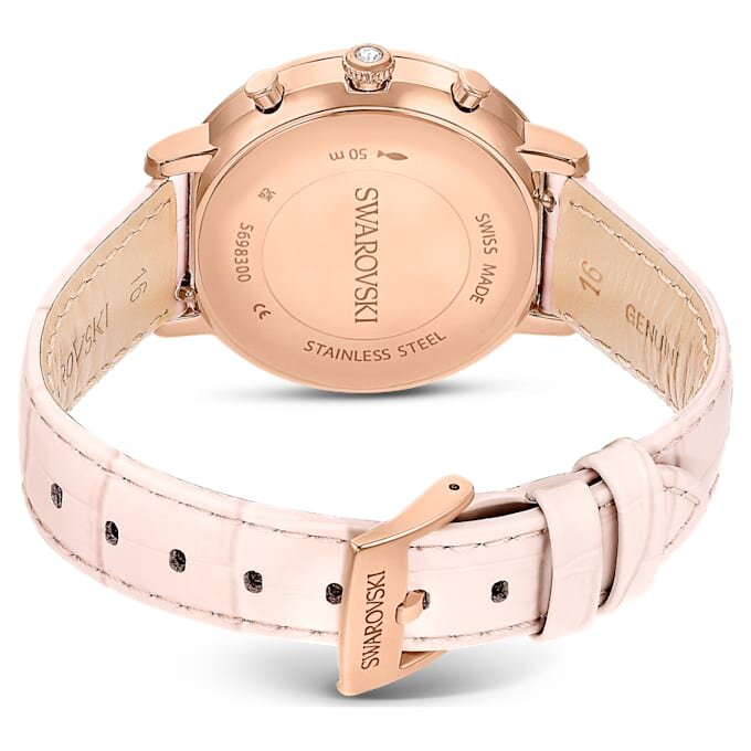 Matrix Tennis Chrono-klocka, tillverkad i Schweiz, läderarmband, rosa, roséguldtonad yta Matrix Tennis Chrono-klocka, tillverkad i Schweiz, läderarmband, rosa, roséguldtonad yta